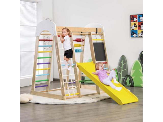 Costway Indoor Playground Climbing Gym Kids Wooden 8 in 1 Climber Playset for Children Multicolor
