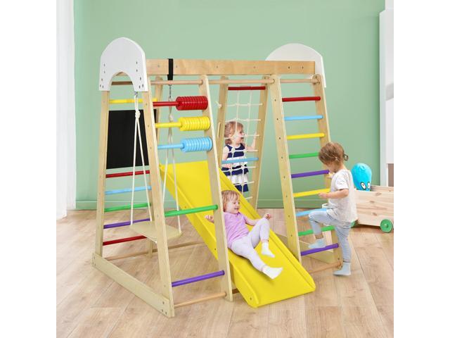 Costway Indoor Playground Climbing Gym Kids Wooden 8 in 1 Climber Playset for Children Multicolor