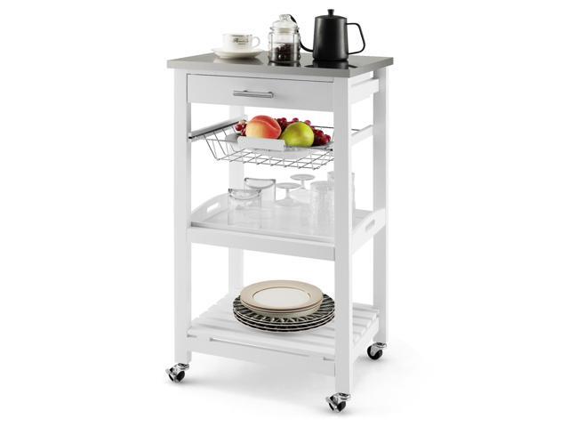 Costway Costway Compact Kitchen Island Cart Rolling Service Trolley with Stainless Steel Top Basket