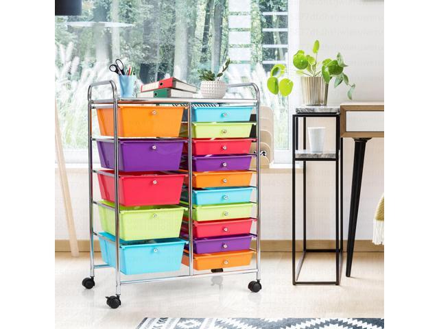 Costway 15 Drawer Rolling Storage Cart Tools Scrapbook Paper Office School Organizer Colorful
