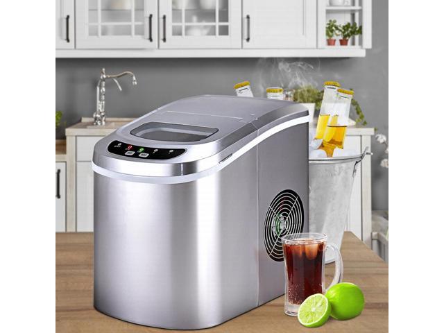 Costway Silver Portable Compact Electric Ice Maker Machine Mini Cube 26lb/Day