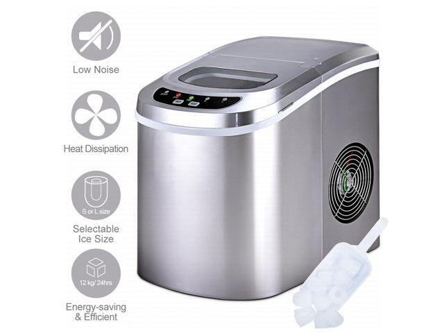 Costway Silver Portable Compact Electric Ice Maker Machine Mini Cube 26lb/Day