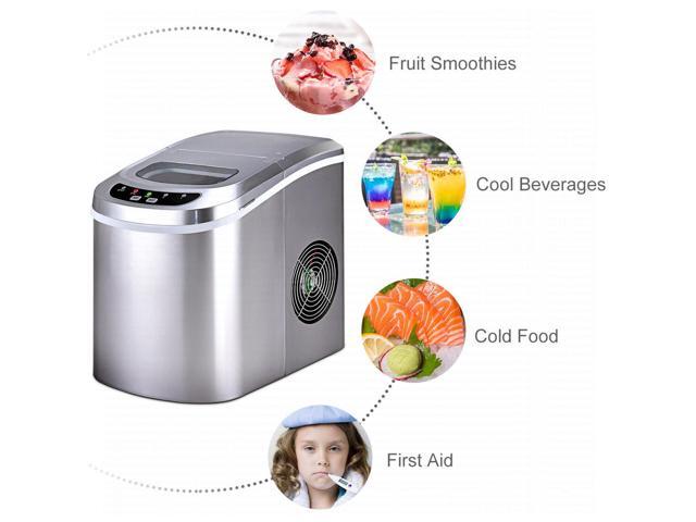 Costway Silver Portable Compact Electric Ice Maker Machine Mini Cube 26lb/Day