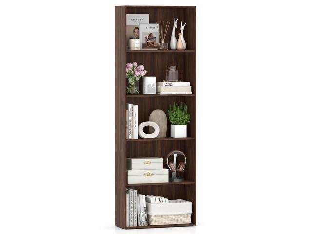 Costway 5-Shelf Storage Bookcase Stand Modern Multi-Functional Display Cabinet Walnut