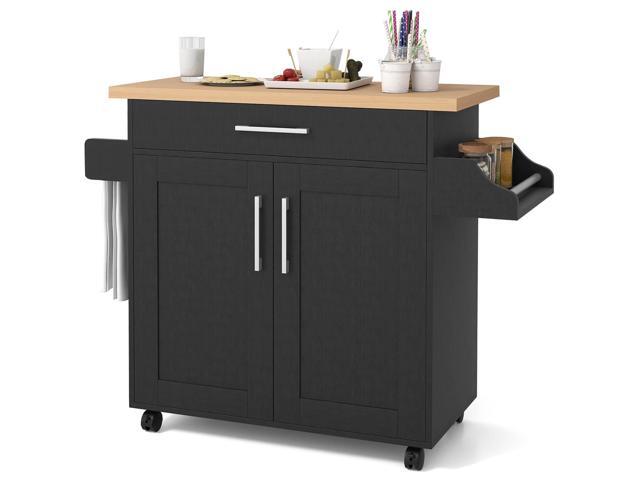 Costway 44' Rolling Kitchen Cart with Drawer Adjustable Shelf Spice Rack Towel Holder Black