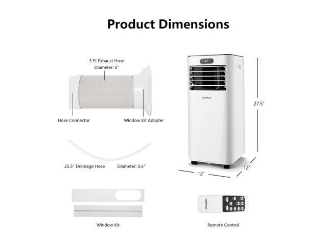 Costway 5000 BTU (8000BTU ASHRAE) Portable Air Conditioner with Remote Control 3-in-1 Air Cooler w/ Drying White