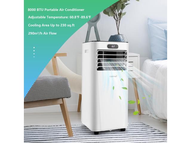 Costway 5000 BTU (8000BTU ASHRAE) Portable Air Conditioner with Remote Control 3-in-1 Air Cooler w/ Drying White