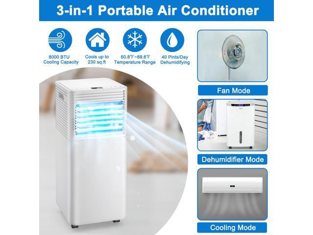 Costway 5000 BTU 8000 BTU ASHRAE Portable Air Conditioner 3-in-1 Air Cooler w/Dehumidifier & Fan Mode White