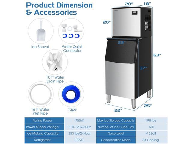 Costway Split Commercial Ice Maker 353LBS/24H Ice Machine w/ 198 LBS Storage Bin