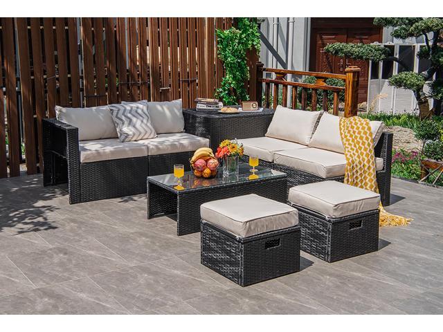 Costway 8PCS Patio Rattan Furniture Set Storage Table Ottoman Off White cover