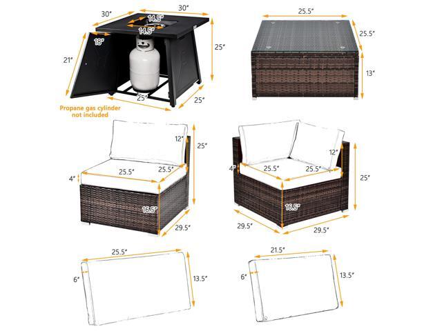 Costway 7PCS Patio Rattan Furniture Set Fire Pit Table Cover Cushion Navy