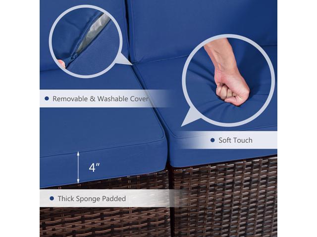 Costway 7PCS Patio Rattan Furniture Set Fire Pit Table Cover Cushion Navy