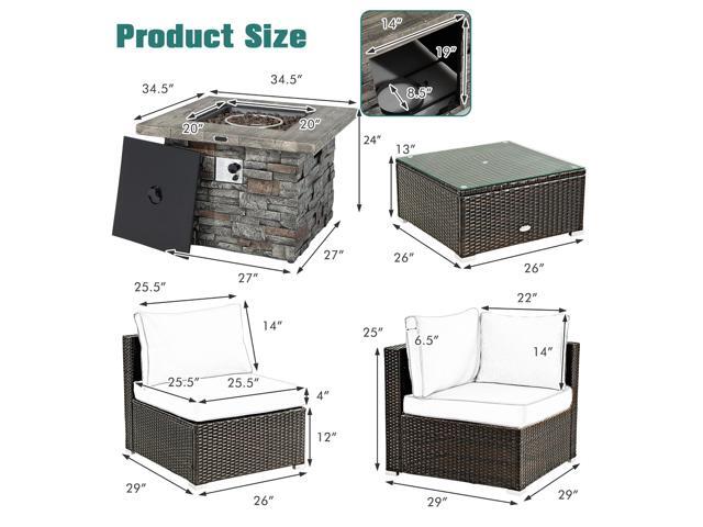 Costway 6 PCS Patio Wicker Furniture Set 34.5'' Fire Pit Table W/Cover Red