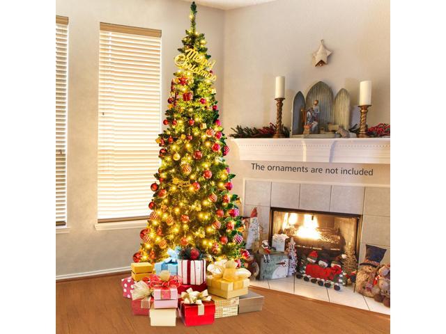 Costway 7.5ft Pre-Lit Hinged Pencil Christmas Tree 350 White Lights
