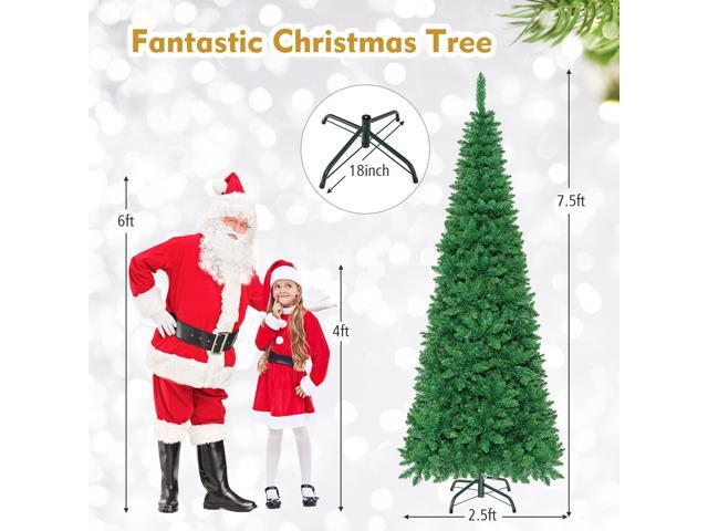 Costway 7.5ft Pre-Lit Hinged Pencil Christmas Tree 350 White Lights