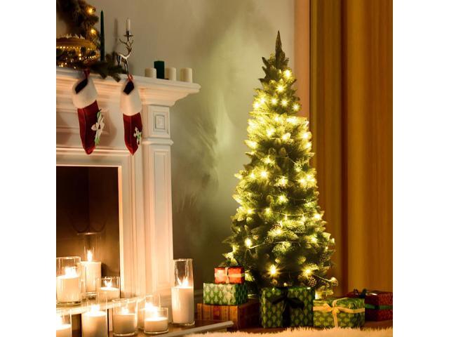 Costway 5ft Snow Flocked Unlit Pencil Christmas Tree Hinged Pine Cones