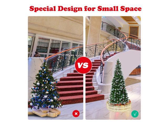 Costway 5ft Snow Flocked Unlit Pencil Christmas Tree Hinged Pine Cones