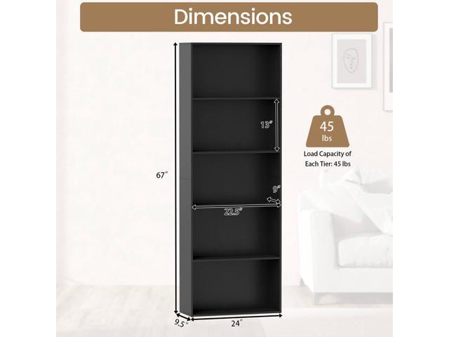 Costway 5-Tier Bookcase with 2 Anti-tipping Devices. Freestanding Bookshelf for Bedroom Black