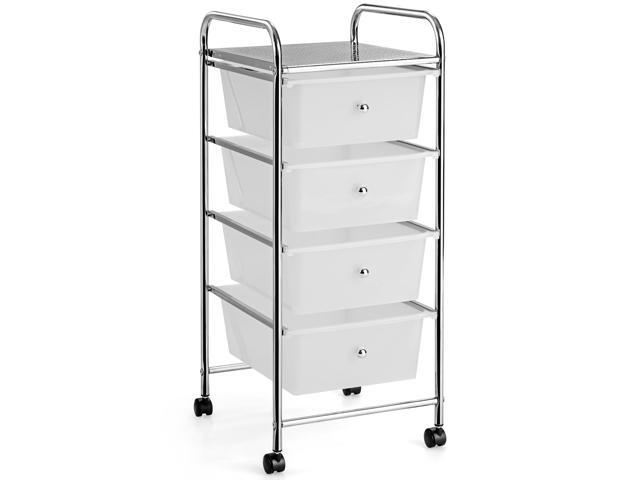 Costway 4-Drawer Cart Storage Bin Organizer Rolling w/Plastic Drawers Clear