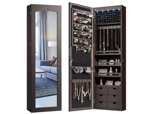 Photos - Other kitchen appliances Costway Wall Door Mounted LED Mirror Jewelry Cabinet Lockable Armoire w/ 6 Drawers 
