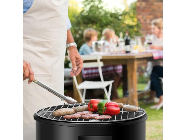 3-in-1 Portable Round Charcoal Smoker Vertical BBQ Grill Built-in Thermometer