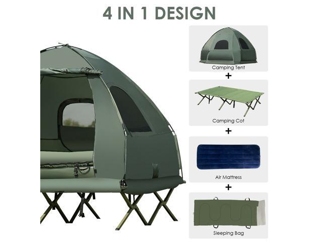 2-Person Compact Portable Pop-Up Tent/Camping Cot w/ Air Mattress & Sleeping Bag