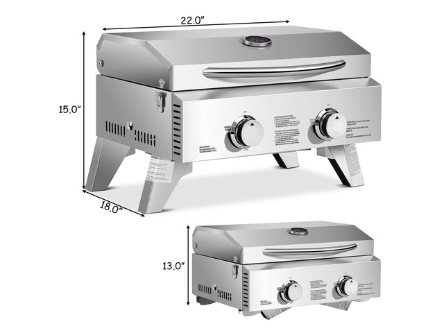 2 Burner Portable Stainless Steel BBQ Table Top Propane Gas Grill Outdoor Camp