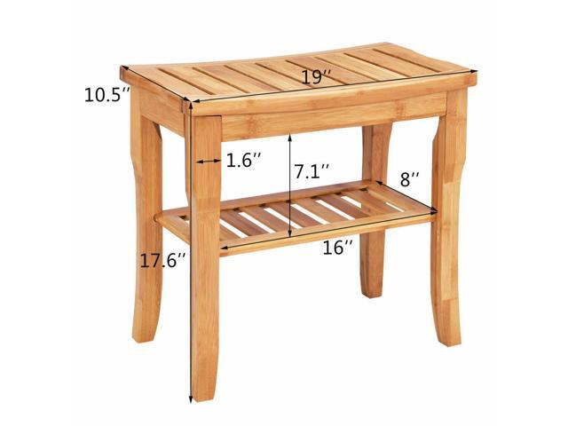 Shower Seat Bench Bamboo Bathroom Spa Bath Organizer Stool with Storage Shelf
