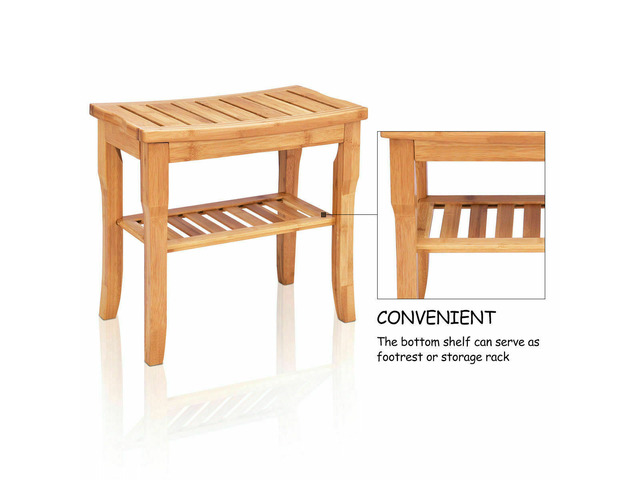 Shower Seat Bench Bamboo Bathroom Spa Bath Organizer Stool with Storage Shelf