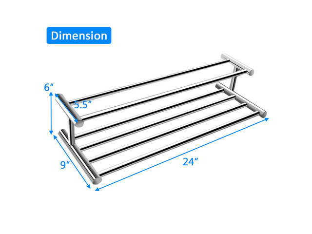 Wall Mounted Towel Rack Rail Holder Storage Shelf Bathroom Hotel Stainless Steel