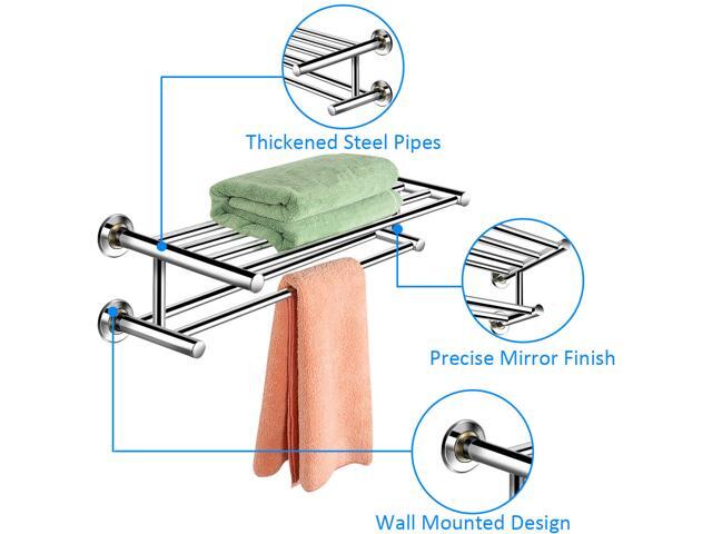 Wall Mounted Towel Rack Rail Holder Storage Shelf Bathroom Hotel Stainless Steel