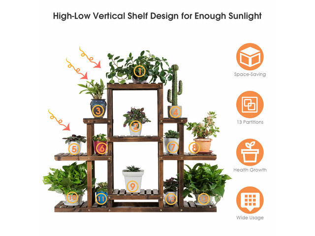 6-Tier Flower Wood Stand Plant Display Rack Multifunctional Storage Shelf