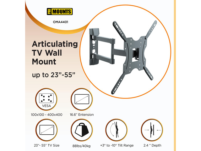 ProMounts Full Motion TV Wall Mount For 23'-55' Flat and Curved Screen TVs