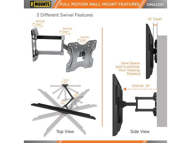 ProMounts Full Motion TV Wall Mount For 26'-43' Flat and Curved Screen TVs