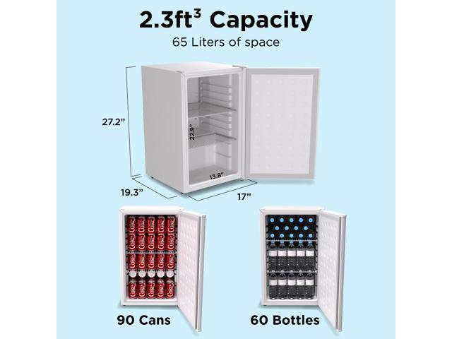 Snowlion 65L / 2.3 Cu Ft Under-Counter Mini Fridge Solid Door, Freestanding, White