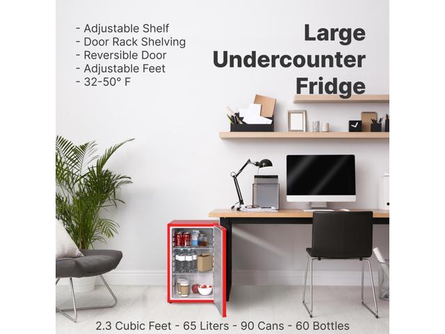 Snowlion 65L / 2.3 Cu Ft Under-Counter Mini Fridge Solid Door, Freestanding, Red
