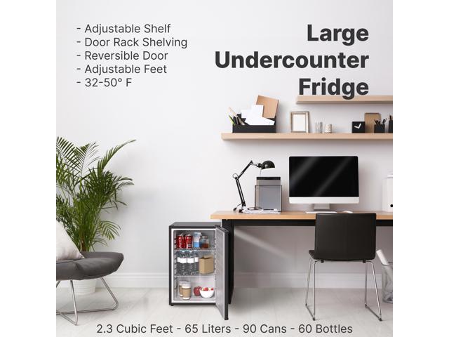 Snowlion 65L / 2.3 Cu Ft Under-Counter Mini Fridge Solid Door, Freestanding, Black