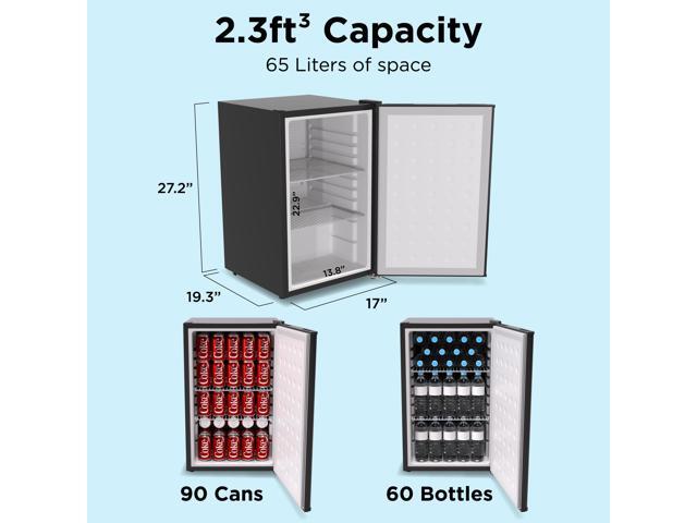Snowlion 65L / 2.3 Cu Ft Under-Counter Mini Fridge Solid Door, Freestanding, Black