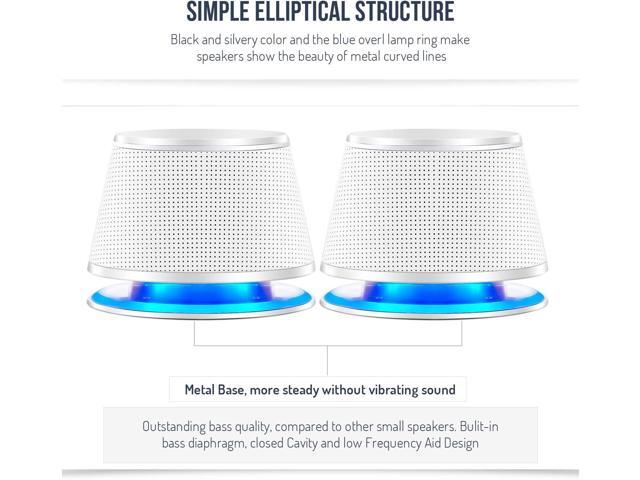 SW102 Computer Speakers, 5Wx2, Deep Bass in Small Body, Stereo 2.0 USB Powered 3.5mm Aux Multimedia Speakers, Built-in Bottom Bass Radiators, PC...