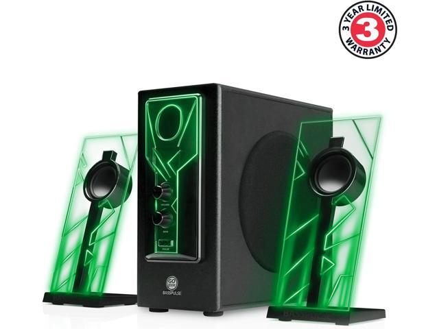 GOgroove BassPULSE 2.1 Computer Speakers with Green LED Glow Lights and Powered Subwoofer - Gaming Speaker System for Music on Desktop, Laptop, PC...
