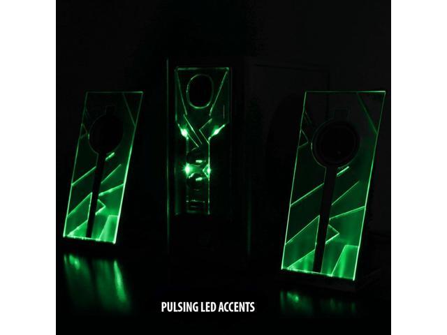 GOgroove BassPULSE 2.1 Computer Speakers with Green LED Glow Lights and Powered Subwoofer - Gaming Speaker System for Music on Desktop, Laptop, PC...