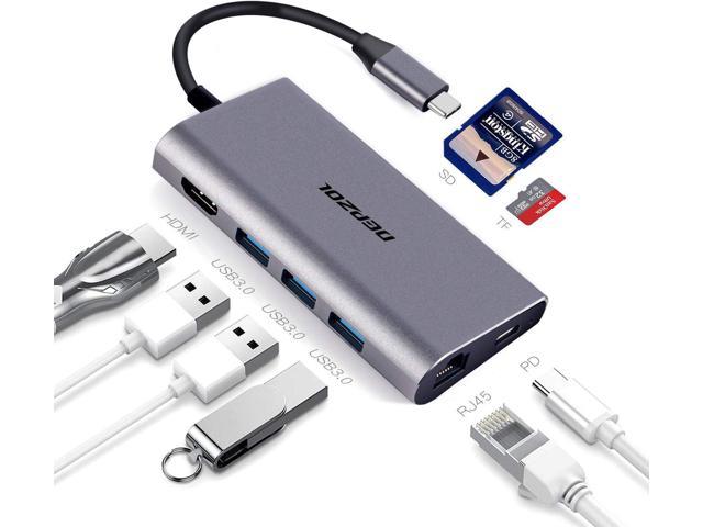 USB C Hub, Type C Adapter 8-in-1 Dock to HDMI 4K, Gigabit Ethernet RJ45, PD Power Delivery, 3 USB 3.0 Ports and TF SD Card Readers for MacBook Pro. photo