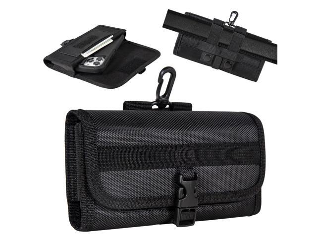 Ballistic Nylon Horizontal Belt Pouch Holster with Plastic Swivel Snap Hook (6.5 inch & Above Screen Size) - Black