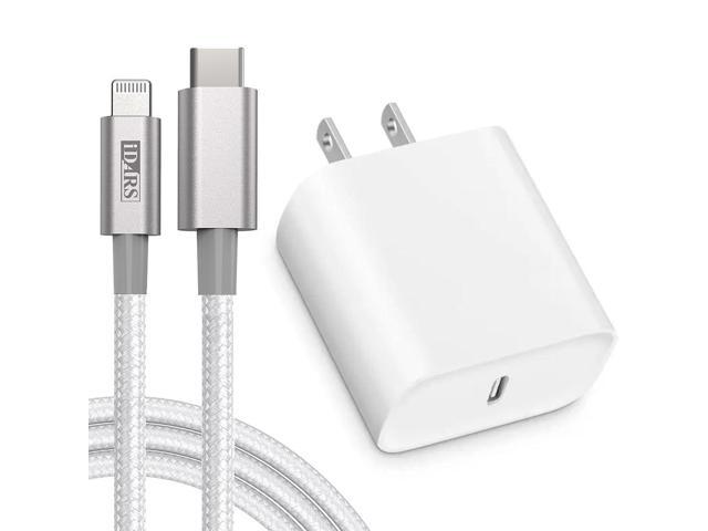20W USB-C PD 3.0 Power Delivery Wall Charger + MFi Certified USB-C to Lightning Cable (6ft) - White