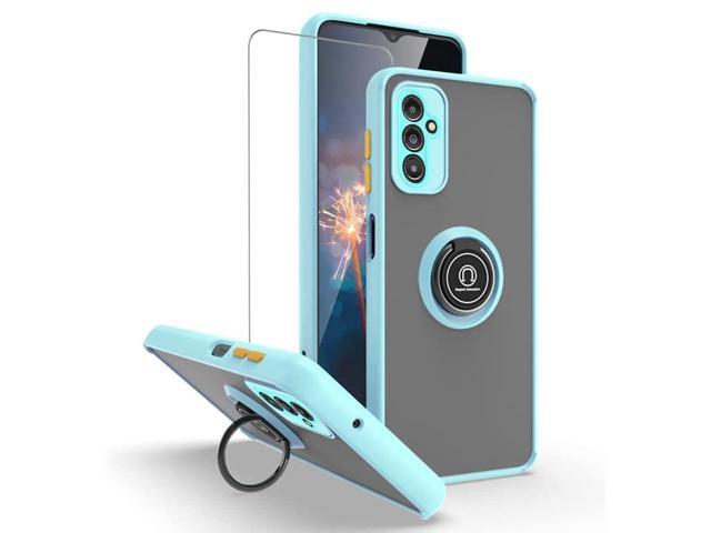 Transparent Hybrid Case with Ring Grip and Tempered Glass Screen Protector for Samsung Galaxy A14 5G - Baby Blue