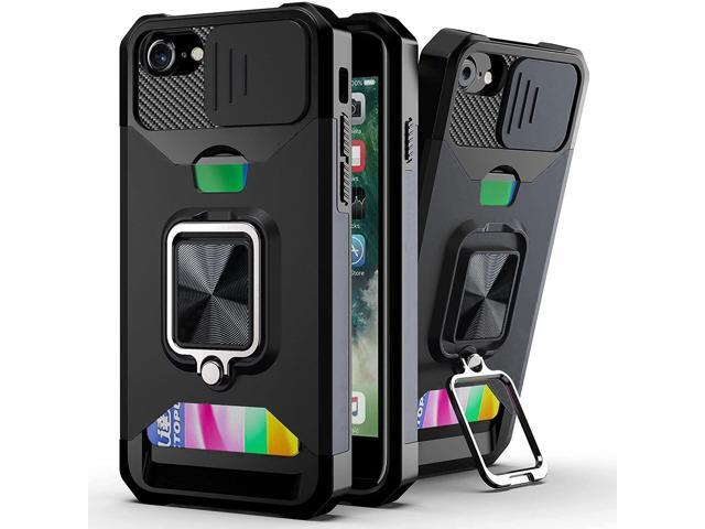 Military Grade All-In-One Ring Stand Card Case for iPhone SE (3rd gen & 2nd gen) and iPhone 8/7 - Black