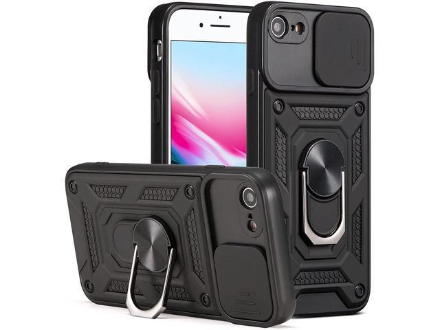 Elite Series Hybrid Case with Ring Holder and Camera Lens Cover for iPhone SE (3rd gen & 2nd gen) and iPhone 8/7 - Black
