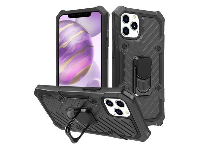 Military-Style Hybrid Armor Case with Rotating Ring Stand for iPhone 13 Pro Max - Black