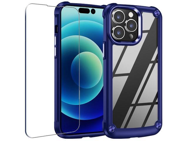 Tough Shield Snap-on Transparent Case and Tempered Glass Screen Protector for iPhone 14 Pro - Navy Blue