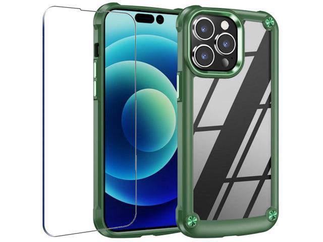 Tough Shield Snap-on Transparent Case and Tempered Glass Screen Protector for iPhone 14 Pro Max - Green